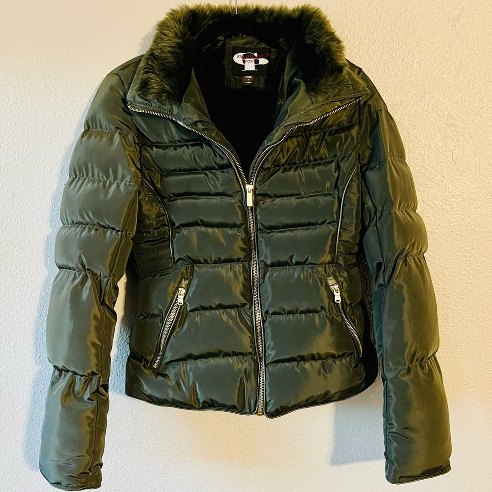 Small Olive Green Fur-lined Puffer Coat